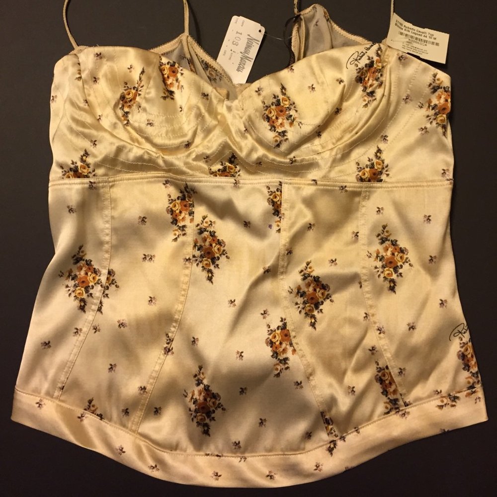 Auth Vtg Roberto Cavalli floral silk underwire Y2K bustier top